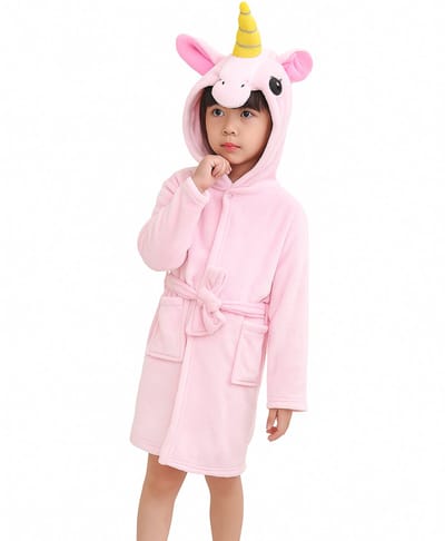 BoefieBoef Kinderbadjas Roze Eenhoorn – Ochtendjas & Pyjamajas voor Jongens en Meisjes – Zacht Flanel – Unicorn – 2-5 Jaar - lengte 90-120 cm