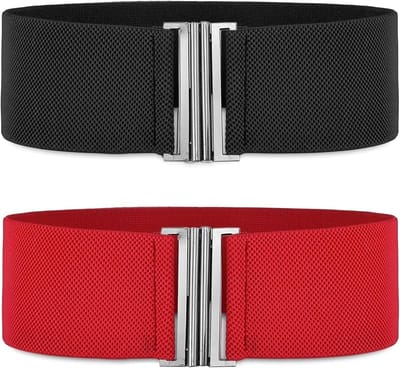 Stijlvolle Retro Elastische Riemen voor Dames - Comfortabele Accessoires voor Jurken, Rokjes en Broeken (Zwart + Rood)
