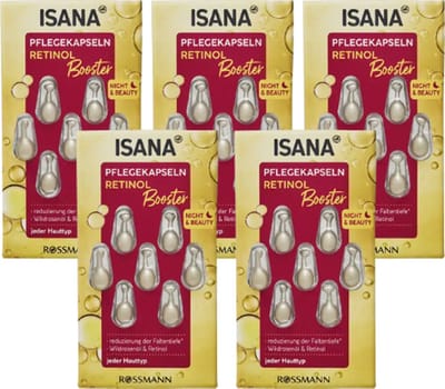 ISANA Retinol Booster Concentraat Capsules - COMBI-verpakking 5x 7 stuks - Vermindert rimpeldiepte - Voor alle huidtypes - 35 stuks
