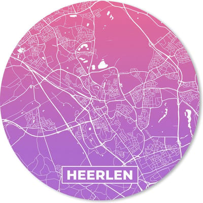 Muismat rond 20x20 cm - Mousepad Stadskaart - Heerlen - Paars - Nederland - Ronde muismatten