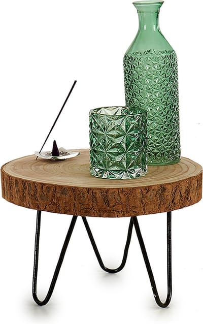 Giftdecor Bijzettafeltje Decowood - Boomstam - hout/metaal - D28 x H20 cm - plantenpot verhoger