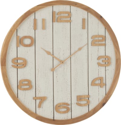 J-Line klok - hout - wit/naturel - large - Ø 60 cm