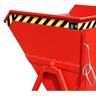 Snippergoot Bauer SKS 550, staal, rood, B 1250 x D 1200 x H 1170 mm, 550 l, tot 1000 kg, rollen, aftapkraan, handmatige kiepinrichting