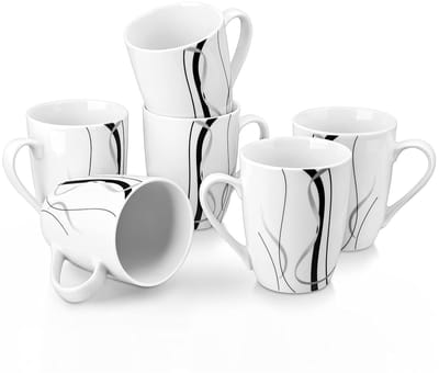 Porseleinen koffiekopjes set - 6 stuks - duurzaam - 350 ml