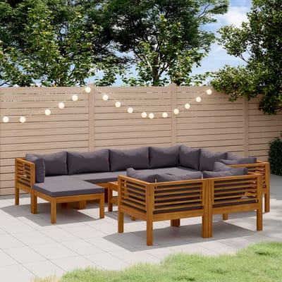 vidaXL - 10-delige - Loungeset - met - kussens - massief - acaciahout