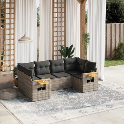 vidaXL - 6-delige - Loungeset - met - kussens - poly - rattan - grijs