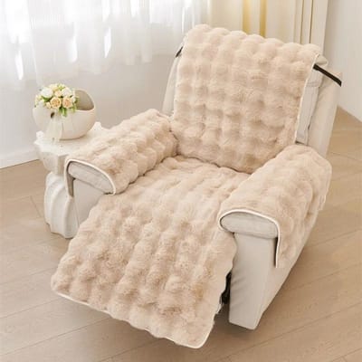 Housse de Fauteuil Inclinable 1 Place Lapin en Peluche Antidérapante Housse de Canapé Simple Douce Chaude Housse de Fauteuil Relax Funda Sillon Reclinable 1 Seater sofa cover beige