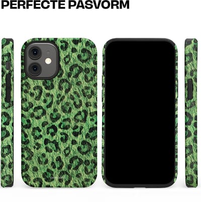 Casetastic hoesje geschikt voor Apple iPhone 12 Mini - Dubbellaagse bescherming - Groene Panterprint - Fashion Case - Donkergroen Zwart