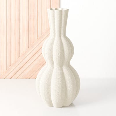 Fleuriek - Kleine vaas Beige - H30 cm - Bolvaas voor droogbloemen of als decoratieve bloemenvaas, ronde design vaasjes van bio-kunststof - Vaas met structuur
