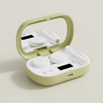 Ultrasoonreiniger voor lenzen, ABS verzorgingsapparaat voor zachte lenzen, oplaadbaar met intelligente modi, diep reinigend, compact ontwerp, ideaal voor volwassenen, familie en vrienden, afmetingen 9,8×6,6×9,0 cm