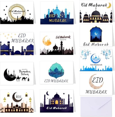 Famanu – Eid Mubarak wenskaarten - set van 24 kaarten met enveloppen - geschikt voor Ramadan - Ramadan Kareem en Happy Eid Mubarak felicitaties