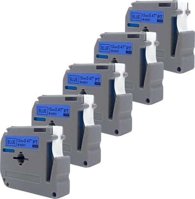 DULA Brother Compatible label tape- M-K531 - 5 cassettes - Brother P-Touch - Zwart op blauw - 12mm x 8m