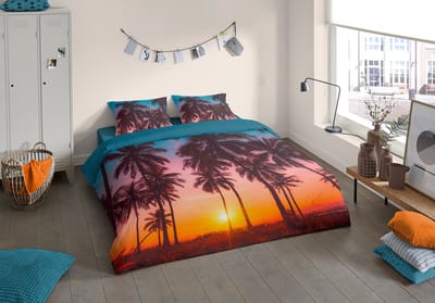 Pure Dekbedovertrek "palmbomen en ondergaande zon" - Multi - (240x200/220 cm) - Microfiber