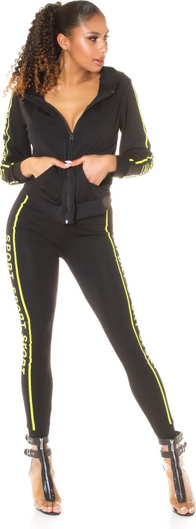 Huispak Dames - Joggingspak Dames - Sport Neon Geel - Haron - Maat S/M