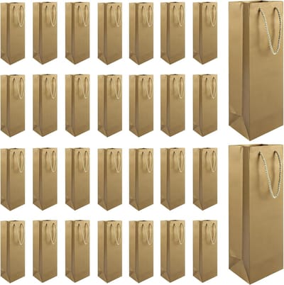 Set van 30 Wijnfles Tassen, Kraft Papieren Cadeauzakken met Handvat, Perfect voor Kerst, Verjaardag en Valentijnsdag