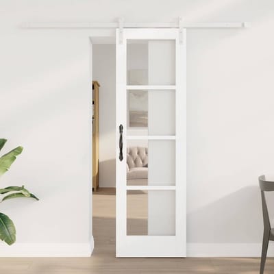 vidaXL - Schuifdeur - ORKDAL - Wit - 61 - x - 198,5 - cm - Massief - grenenhout - en - glas