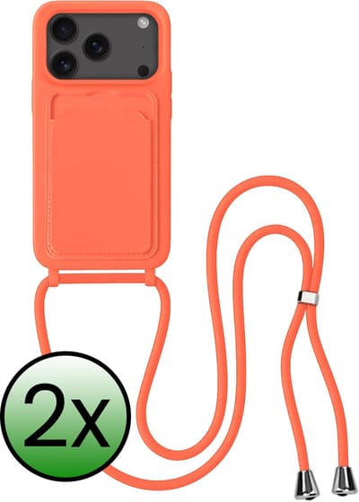 Hoes Geschikt voor iPhone 17 Pro Max Hoesje Pas Houder Case Hoes Met Koord - Hoesje Geschikt voor iPhone 17 Pro Max Hoes Met Telefoonkoord Pasjeshouder Cover - Papaya - 2 Stuks