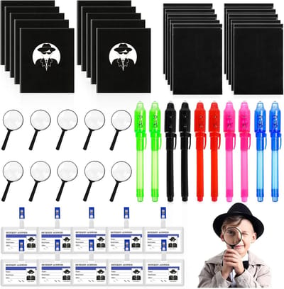 50 Stukken Detective Speelgoed voor Kinderen - Detective Spy Set met Pen en Notitieboek - Detective ID Kaarten - Vergrootglas voor Kinderen - Detective Rollen Spel - Onderzoeks Spel