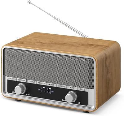 Retro AM/FM-radio met digitale wandstekker - Hout - Digitale Radio met Bluetooth en LCD-Display - Voor Slaapkamer en Kantoor
