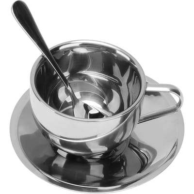 180ml Geïsoleerde Koffiekop Set 304 Roestvrij Staal Dubbelwandige Mokken Theekop met Schotel Lepel L(for 6.5-9kg)
