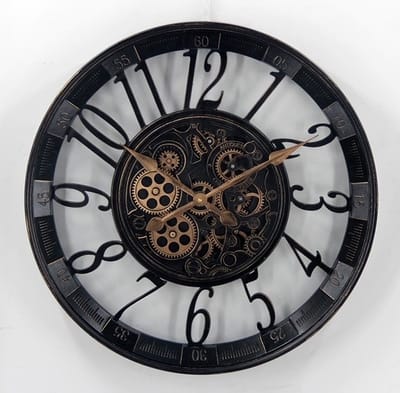 wandklok zwart - wandklok modern Frank - klok met tandwielen 55cm