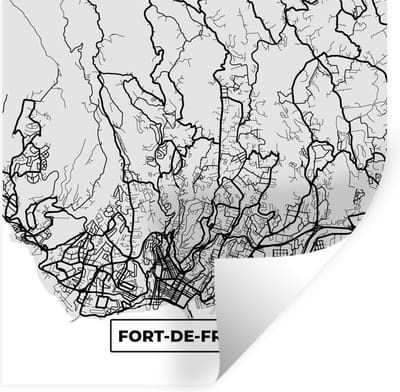 Muurstickers - Sticker Folie - Kaart - Stadskaart - Frankrijk - Fort-de-France - Plattegrond - 100x100 cm - Plakfolie - Muurstickers Kinderkamer - Zelfklevend Behang XXL - Zelfklevend behangpapier - Stickerfolie