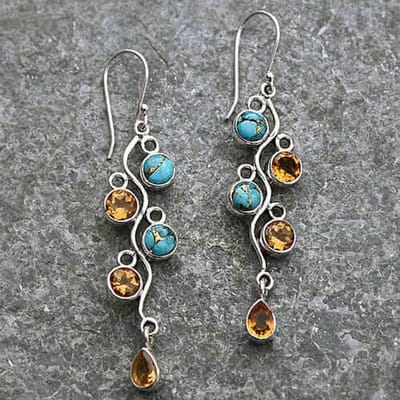 Boucles d'oreilles style Boho ethnique en zircone bleue, goutte d'eau, Vintage, vague torsadée, longues en métal, pendantes, bijoux cadeau de mariage gray