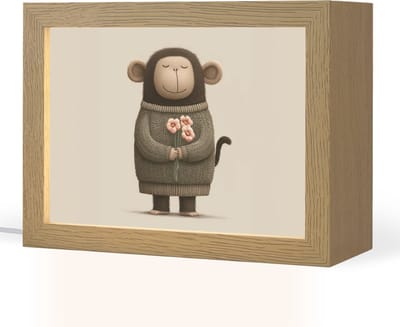 Nachtlampje 20x15 cm - Kinder lampje - Aap - Roze bloemen - Speels - Tafellamp kinderkamer - Slaapkamer lamp - Bedlamp kinderen - Kinderlampje stopcontact - Wandlamp babykamer - Nachtlampjes