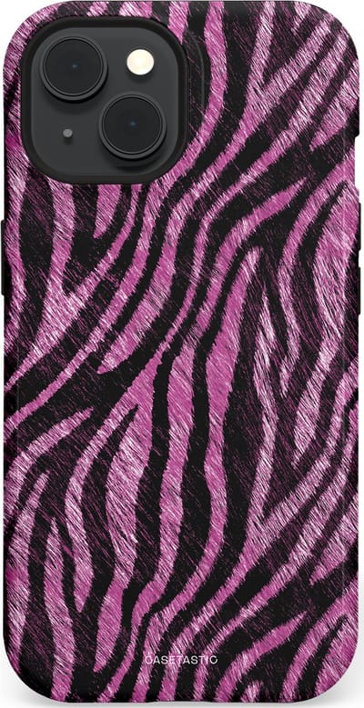 Casetastic hoesje geschikt voor Apple iPhone 15 - MagSafe - Dubbellaagse bescherming - Roze Paarse Zebraprint - Fashion Case - Zwart Lila