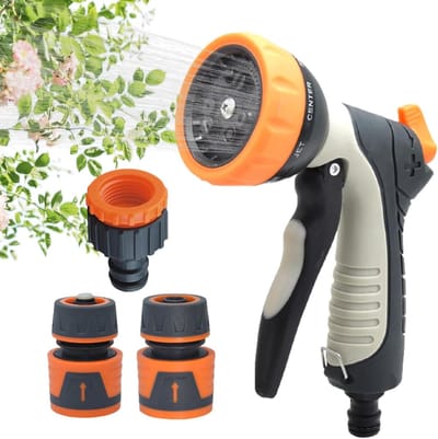Tuinslang Mondstuk - Reinigingssproeier - Tuin Onderhoud - 9 Sproei Opties - 18.9 cm - Zwart