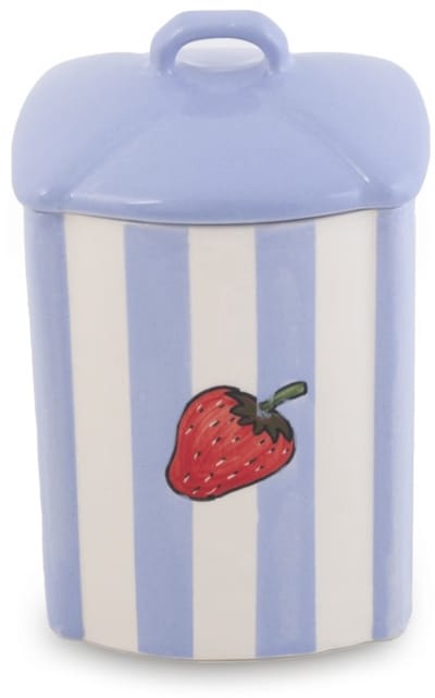 Voorraadpot Fruity Strawberry blauw wit handgemaakt 18 x 11 cm | VP.ST.00| Dishes & Deco