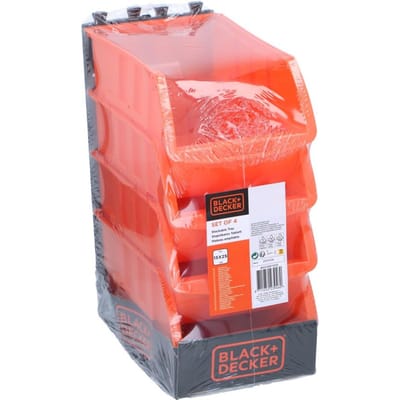 BLACK+DECKER Stapelbare Organizer Bakjes - 4 Stuks - Ideaal voor Gereedschap, Make-Up en Bureau Organisatie - 15 x 24 CM - Kunststof - Oranje