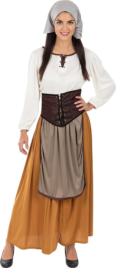 Funidelia | Middeleeuws Boerenkostuum Voor voor vrouwen - Middeleeuwse, Middeleeuwen, Boeren, Herbergier - Kostuum voor Volwassenen Accessoire verkleedkleding en rekwisieten voor Halloween, carnaval & feesten - Maat S - Bruin
