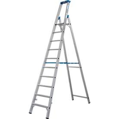 KRAUSE STABILO trap 10 treden R13, zelfreinigend gatenpatroon, platform R13, gereedschapsbak met emmerhaak, aluminium