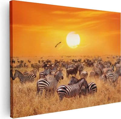 Artaza Canvas Schilderij Wilde Dieren - 40x30 cm - Klein - Wanddecoratie Afrika - Muurdecoratie Zebra - Kamer Accessoires Savanne