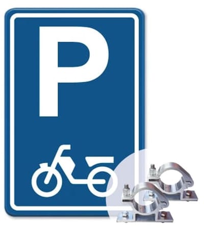 Parkeerbord Bromfiets - blauw - Weerbestendig Aluminium - 40x60 cm - Bevestiging: Met paalbeugels Ø48mm