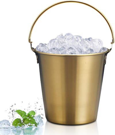 Dailygoods- Mini-emmer van roestvrij staal - Ijsemmer met deksel - Kleine ijsemmer - Ijsblokjes emmer - Handgreep - Voedselveilig voor dranken