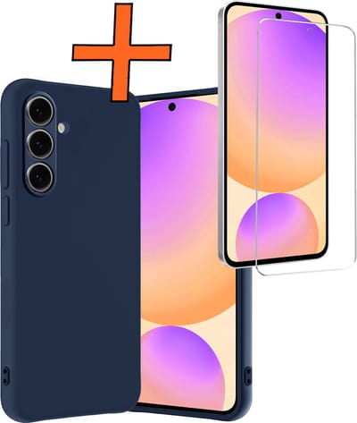 Hoes - Met Screenprotector - Geschikt voor Samsung Galaxy S24 FE - Sterk & Shockproof - Back Cover - Siliconen Case - Telefoon Hoes - Donkerblauw