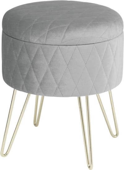 Poef deluxe - Voetenbank met opbergruimte - Lichtgrijs - Opbergbox hocker - Velvet - Zitkist met deskel - Lichtgrijs - 31.5x31.5x36cm