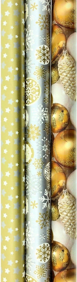 NAVIDAD DE ORO cadeaupapier - kerstpapier inpakpapier voor Kerst - 3 meter x 70 cm - 3 rollen