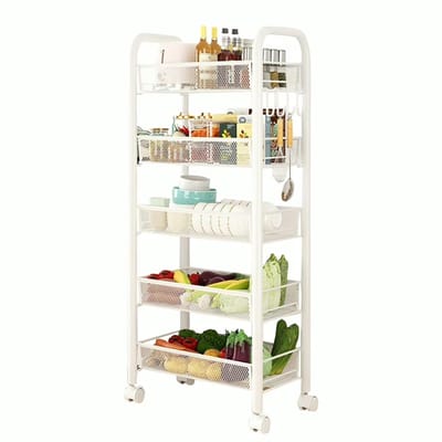 Geargalaxy Opbergwagen 5-Laags met Wielen - Opbergtrolley - Organisatiewagen - Kast - Rijdende Kast - Ruimtebesparend Design - Wit