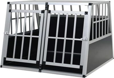 Honden Transportbox - Reiskennel - Veilig Vervoer - Dubbele Deur - 94 x 88 x 69 cm - Zilver