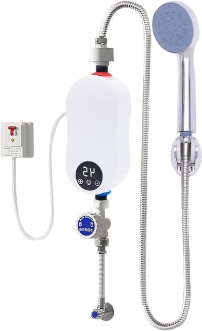 Mini-doorstroomboiler, 5500 W, elektrische boiler voor douche en badkamer, compacte ondertafelboiler met doucheset voor woning, gastentoilet en Tiny House