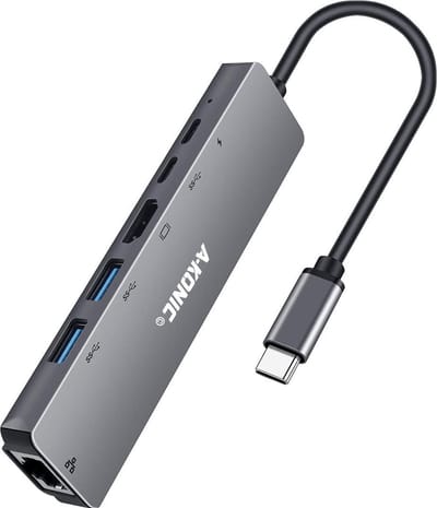 A-KONIC© 6 in 1 USB C Naar HDMI (4K) HUB met Ethernet RJ45, 2x USB 3.0 (thunderbolt), 2X Usb-C – Docking station - geschikt voor Macbook Pro, HP, Dell en meer – Spacegrey
