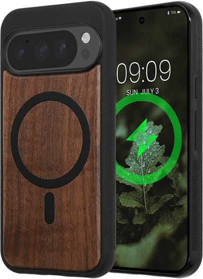 kwmobile Hoesje voor Google Pixel 10 / Pixel 10 Pro Smartphonehoesje – Cover van hout en TPU – Compatibel met MagSafe – Case in donkerbruin