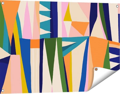 Gards Tuinposter Abstracte Kleurrijke Kunst - Driehoeken - 90x60 cm - Tuindoek - Tuindecoratie - Wanddecoratie buiten - Tuinschilderij