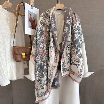 Écharpe Chaude en Cachemire d'Hiver pour Femmes Châle Wrap Pashmina Imprimé de Luxe Foulard de Cou Bandeau Design Féminin Bufanda Echarpe 65x185cm gray