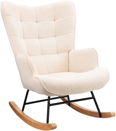 Schommelstoel schommel fauteuil accentstoel voor woonkamer en slaapkamer, polyester, beige – 1 zits loungestoel