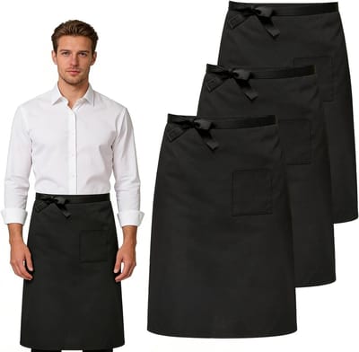 Set van 3 verstelbare voorbinders schorten met zakken, 68 x 70 cm, ideaal voor horeca, koken en serveren, zwart