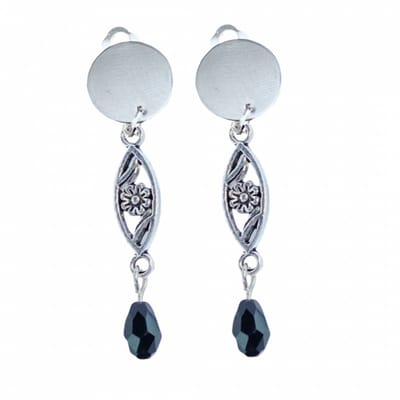 Clip oorbellen -Tibetaans- zilverkleur- zwart- geen gaatje- Charme Bijoux